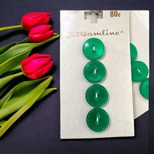 Lot of 24 green moon glow sew thru buttons 6 cards NOS 9/16th “ plastic